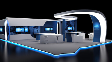 Commercial stand in an exhibition hall or a large professional salon ready to receive brands and advertisements