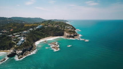 Fototapeta premium Aerial view of seashore at koh tao island, thailand. Generative Ai