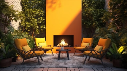 Obraz premium High angle chairs around bonfire. Generative Ai