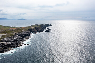 Aerial view of the coastline at Malin Head in Ireland.