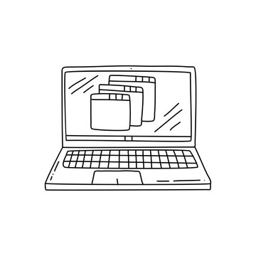 hand draw doodle laptop, computer vector illustration computer