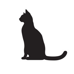 Cat profile black silhouette. Illustration on transparent background