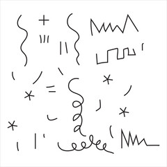 Vector decorative hand drawn shapes. outline crown, doodle pointer and heart frame. doodles line