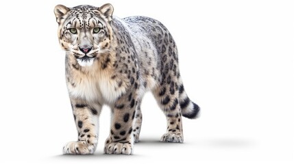 Magnificent snow leopard photo realistic illustration - Generative AI. - obrazy, fototapety, plakaty