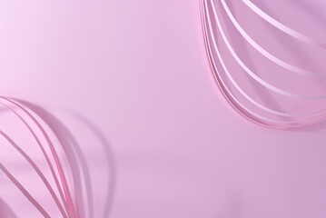 Colorful light candy pink abstract background with curve shape lines border frame, festive holiday greeting card, announcement, advertising banner template