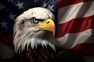 american bald eagle and flag