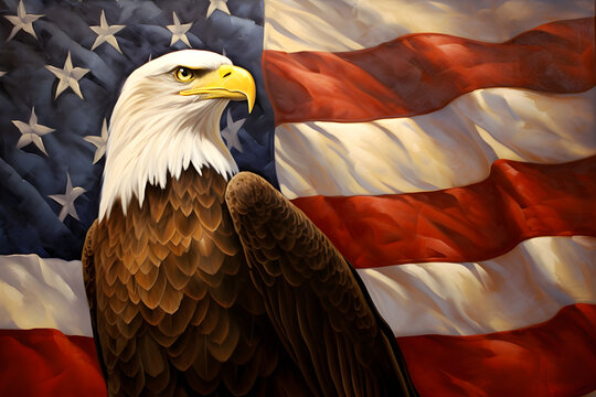 american bald eagle and american flag
