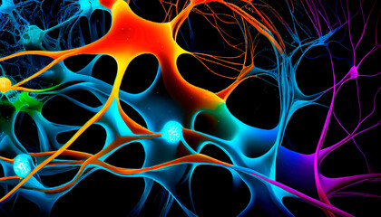 Bright neon Background of neural connections, Generative AI