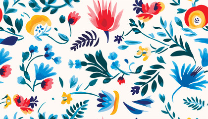 Cute Ukrainian style floral ornament pattern. Hand drawn artistic abstract print. Collage contemporary design.