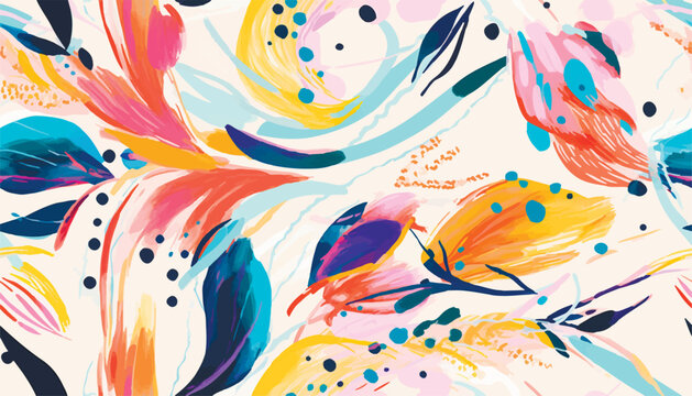 Hand drawn artistic floral abstract print. Creative collage seamless pattern. Fashionable template for design.