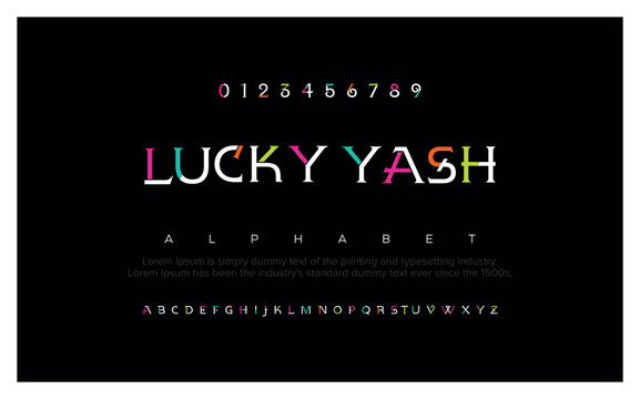 LUCKY Modern abstract digital alphabet font. Minimal technology typography, Creative urban sport fashion futuristic font and with numbers. vector illustration