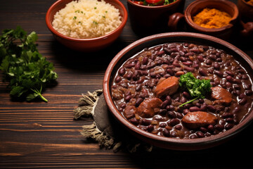 Feijoada, Traditional Brazilian food with pork meat.