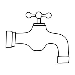 Vector illustration of  water tap or faucet on white background. Hand drawn doodle.