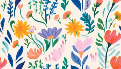 Gardinen Kinderzimmer Muster  Hand drawn colorful naive abstract floral print. Cute collage pattern. Fashionable template for design.  © Eli Berr