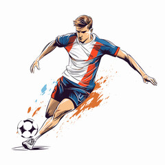 Soccer player hand-drawn comic illustration. Football player. Vector doodle style cartoon illustration - obrazy, fototapety, plakaty