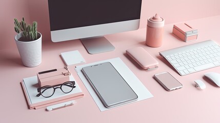 Modern desktop mockup with soft pink pastel palette