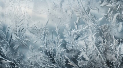 Close up view of frosty window with a bunch of leaves on it