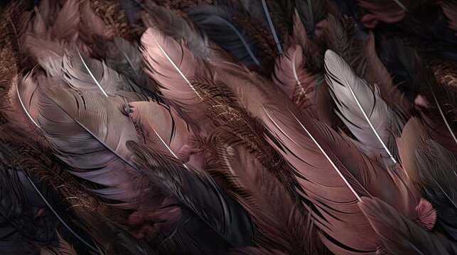 bunch of feathers that are all different dark colors with copy space
