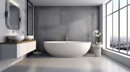 Naklejka na ściany i meble interior design background of bathtub bathroom interior house design ideas concept Created with Generative AI Technology.