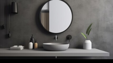 Naklejka na ściany i meble Close up restroom interior lavatory with mirror daytime,Created with Generative AI Technology.