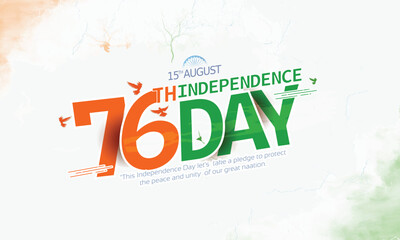 vector illustration of Independence Day of India, for 76th Independence Day of India with indian monuments sketch and Creative National Tricolor Indian flag design and flying pigeon.
