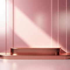 Abstract luxury background, Minimalistic rose gold architectural background and podium, modern design for poster, cover, branding, product showcase, AI generated.