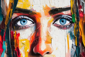 girl face graffiti on the wall  multicolored art painting texture (Ai generative)
