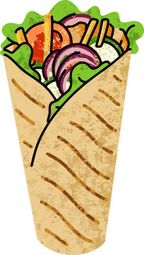 fast food, shawarma cartoon icons set, simple flat style, street high calorie food illustration.