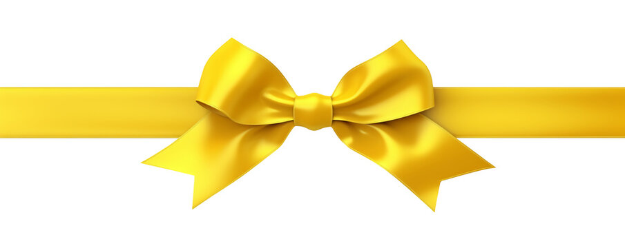 Yellow Bow With Yellow Ribbon Isolated On Transparent Or White Background, Png