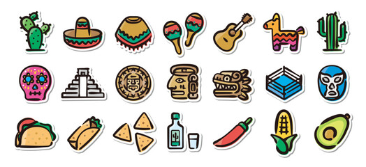 Illustrated sticker set of Mexico.Quick and simple to use.