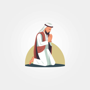 islamic man kneeling praying towards Meca