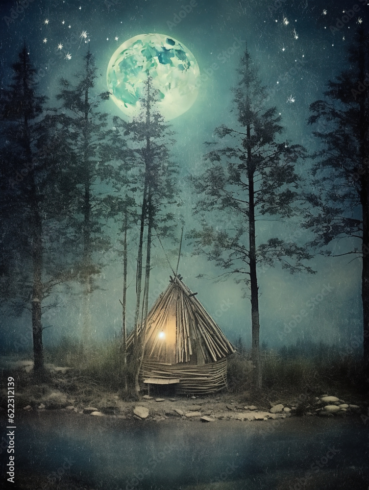 Wall mural generative ai: fantasy house with big moon