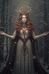 A fantasy winter Queen or Princess. Great for fantasy stories about winter, ice, snow, witches, fairies, druids and more. 