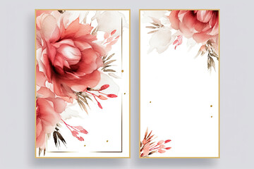 Elegant Card Design: Ideal for Wedding Invitations, Business Cards, and Watercolor Floral Themes with Red, Pink, and Light Colors
