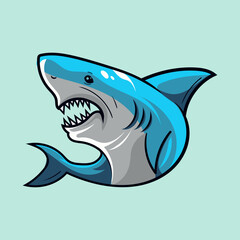 Cute blue shark funny animal spraying water vector illustration in kawaii cartoon style under the sea watercolor illustration with isolated background