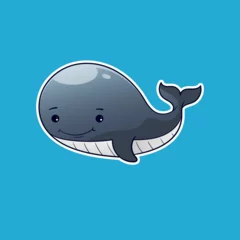 Fototapete Wal cute baby whale sealife animal cartoon isolated on white background rainbow in scandinavian style on a isolated background