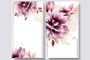 Multi-Use Template with Dark Pink Flowers: Ideal for Wedding Invitations, Business Cards, and DIY Watercolor Designs