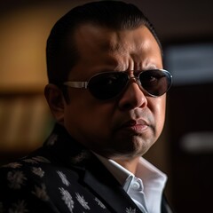 Fototapeta premium Villain from Asian action movies. Great for stories on crime, underworld, mobsters, dons, Mafia, action, ruthless businessman and more. 