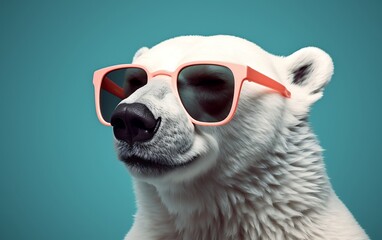 A polar bear sporting sunglasses against a solid background, Generative Ai
