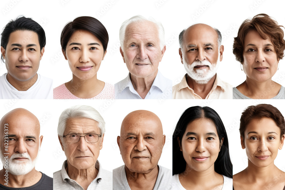 Wall mural Collage portrait of multi ethnic people against white background