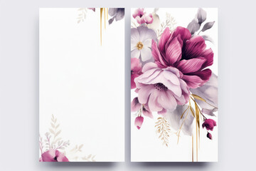 Versatile Card Template with Dark Pink Flowers: Ideal for Wedding Invitations, Business Cards, RSVPs, and Menus