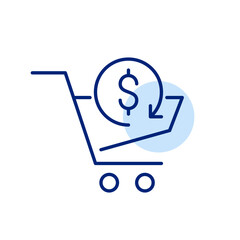 Shopping with cash back. Cart with dollar sign. Pixel perfect, editable stroke icon