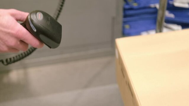 buyer reads barcode Data Matrix using digital scanner from packages goods for quick product identification and inventory tracking, Data Integration and Management, Point of Sale POS Systems