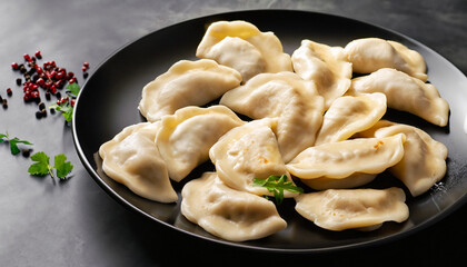 dumplings pierogi russian black plate
