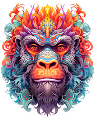 Illustration of a colorful gorilla, artistic ornemental design in pop colors - Inspiring animals theme