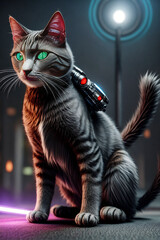 an extremely detailed biomechanical cyberpunk cat fighting with the enemy, glowing eyes, fantasy art, hyperrealism, polished, beautiful, radiant, colorful, intricate, vray, nvdia ray tracing, octane 