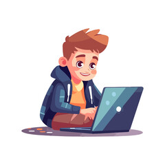 Fototapeta na wymiar student boy using laptop virtual learning vector illustration