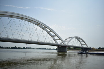 ˝Novi Sad, Serbia - 07 11 2023: Žeželj Bridge and Danube river on a sunny day˝