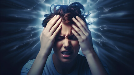 Fototapeta na wymiar Human Brain Neurology Burning Head and Stress, Headace, Migraines with Strong Emotinal Impact