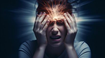 Human Brain Neurology Burning Head and Stress, Headace, Migraines with Strong Emotinal Impact